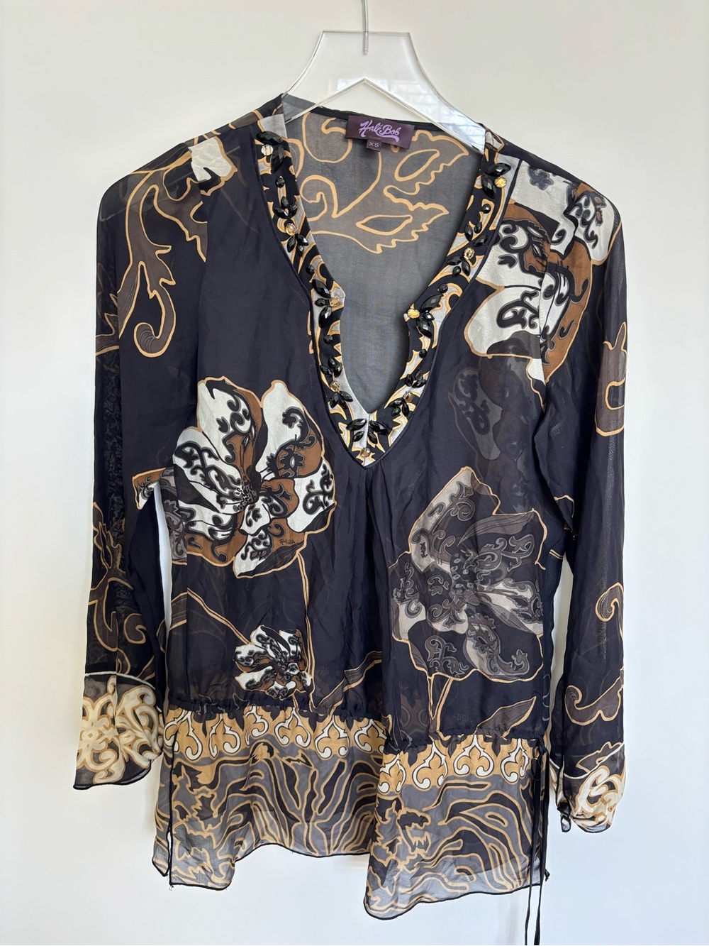 Hale Bob Black and Brown Floral V-Neck Tunic